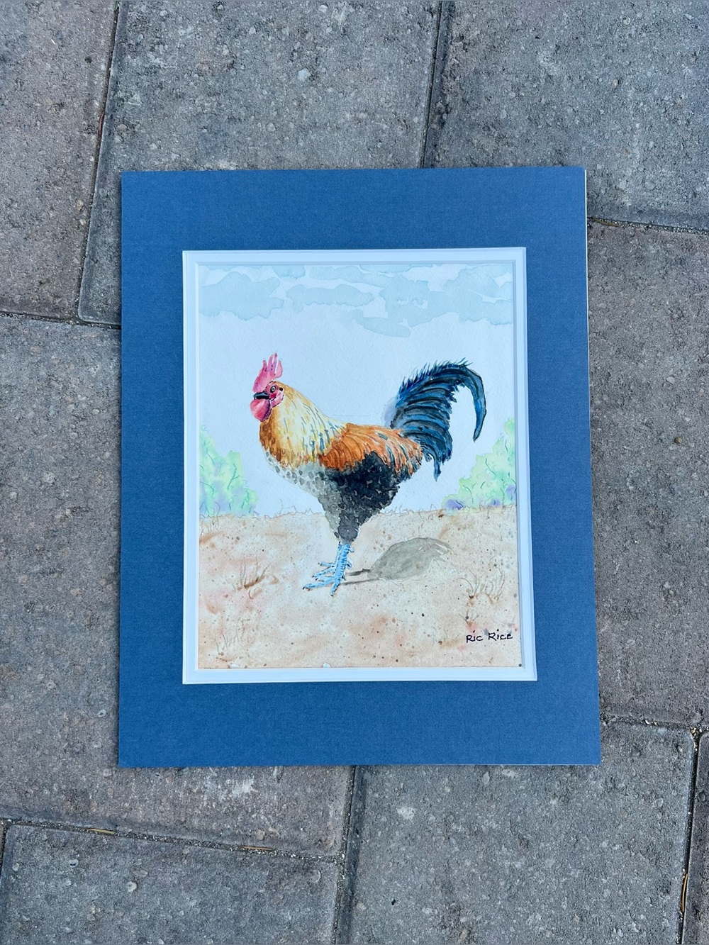 Original Rooster Watercolor Painting Signed Ric Rice 11x14”